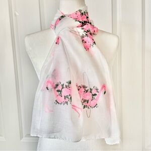 VTG Flamingo Sheer Sparkle Scarf Headcover Coverup Multi Use Feminine Pink White